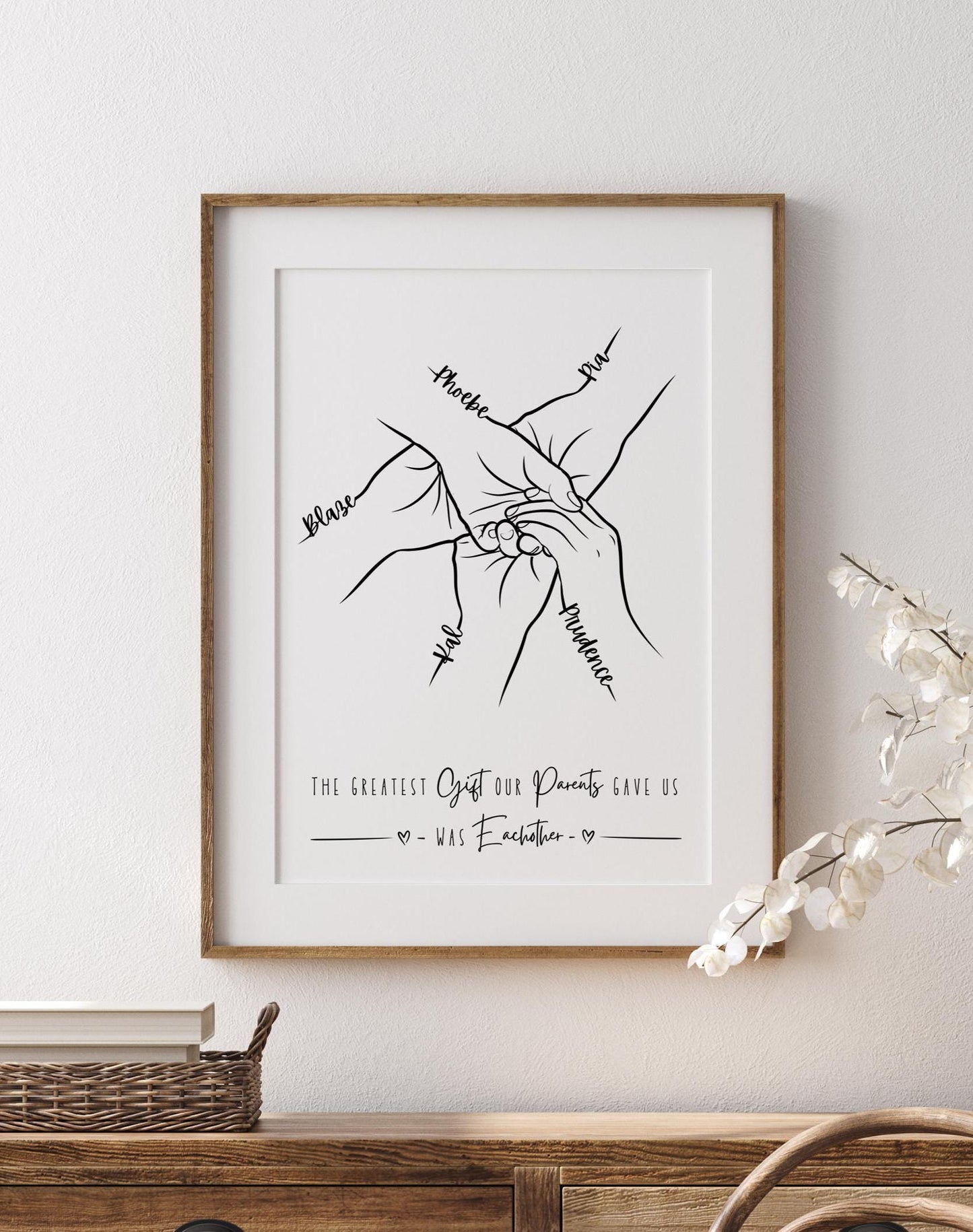 Personalised Sibling Hands Print: Minimalist Family Line Art