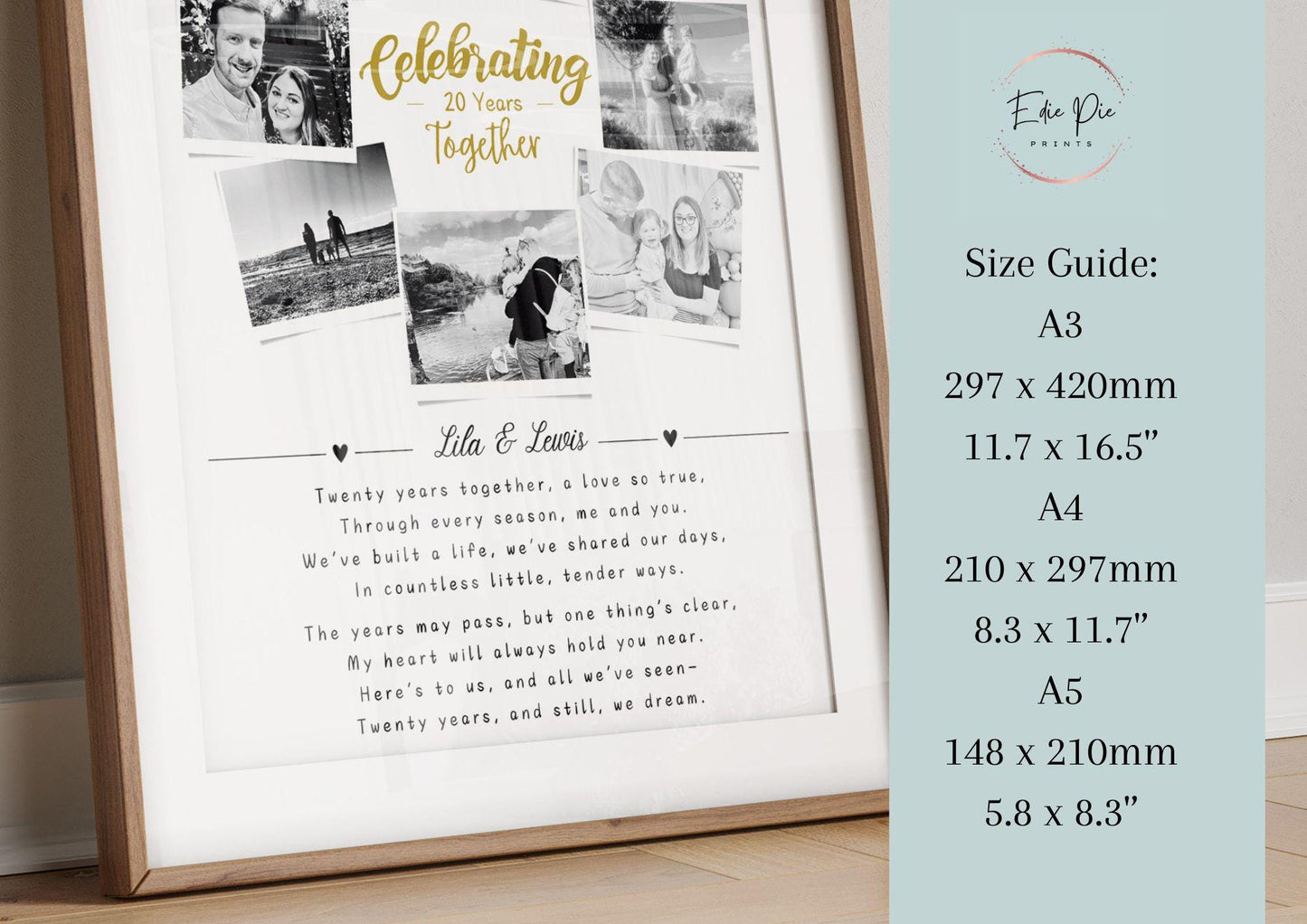 Personalised 20th Year Anniversary Photo Collage, Twenty Anniversary Gift, 20th Celebration, Polaroid Photo Gift, Porcelain Wife Anniversary