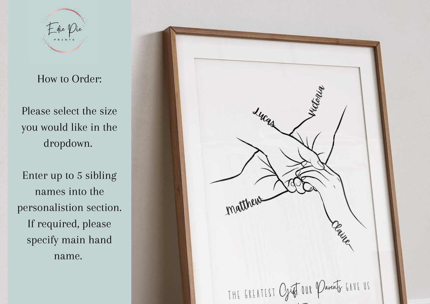 Personalised Sibling Hands Print: Minimalist Family Line Art