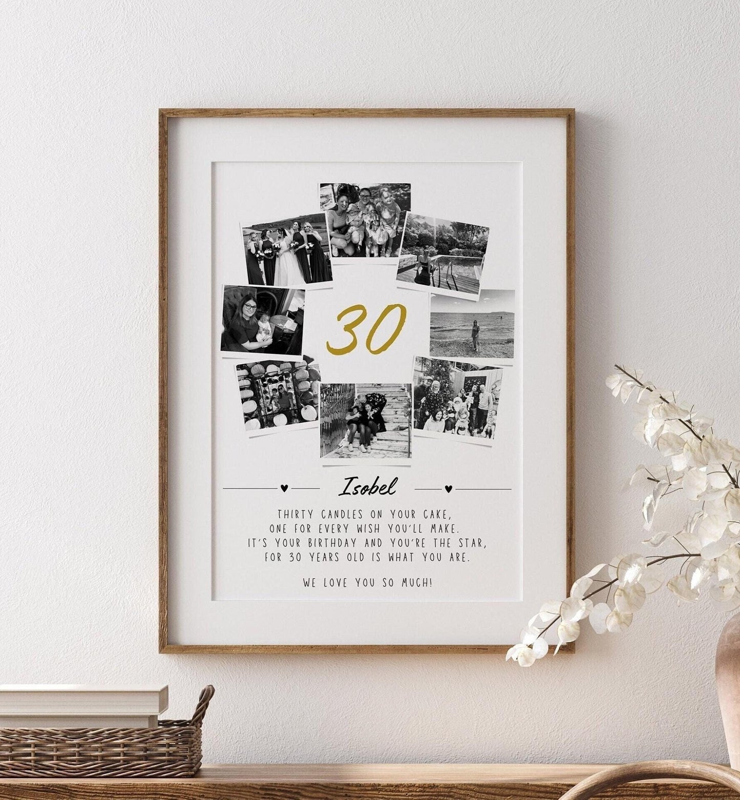Personalised 30th Birthday Photo Collage, 30th Birthday Gift, 30th Celebration Wall Art, Polaroid Photo Decor, 30 Years Old Gift for Friend