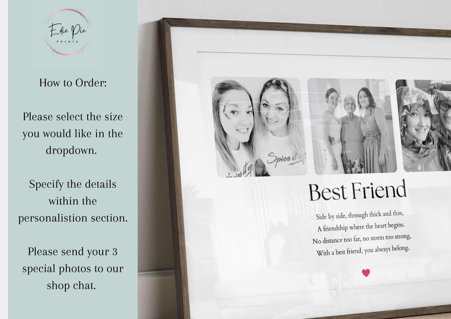 Best Friend Photo Gift, Personalised Friendship Collage, Custom Picture Frame, Long Distance Friend Gift, Sentimental Friend Gift for Her
