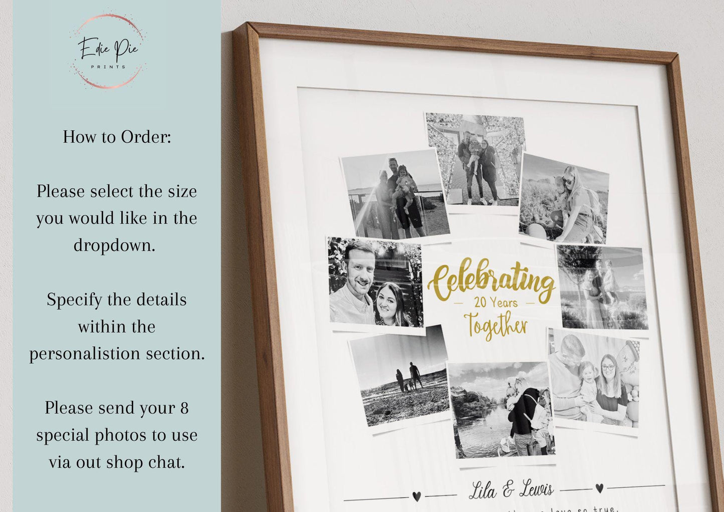 Personalised 20th Year Anniversary Photo Collage, Twenty Anniversary Gift, 20th Celebration, Polaroid Photo Gift, Porcelain Wife Anniversary