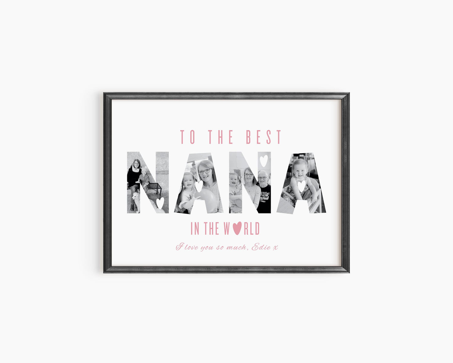 Personalised Nana Letter Photo Collage, Custom Nanny Birthday Gift Print