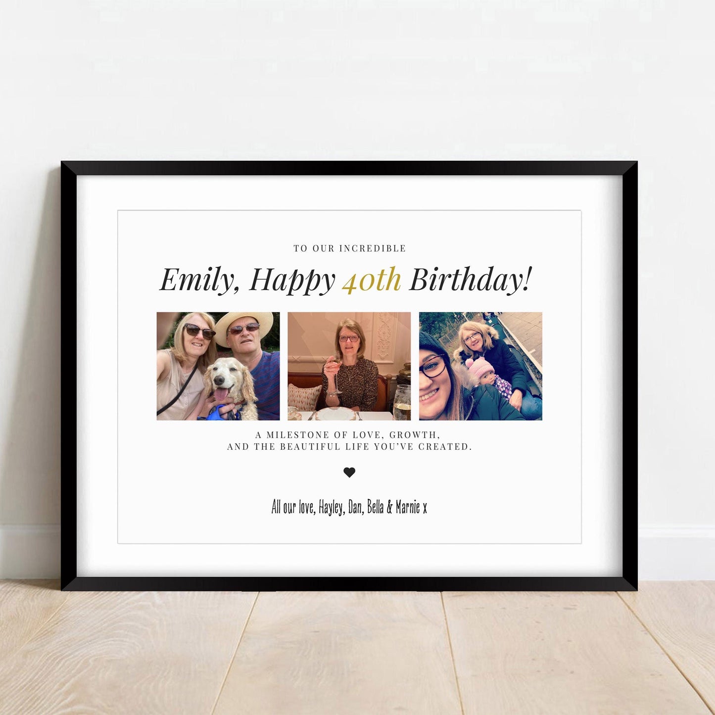 Personalised 40th Birthday Photo Gift, 40th Celebration Frame, 40th Milestone Photo Poster, Polaroid Style, Unique 40 Gift Daughter Son