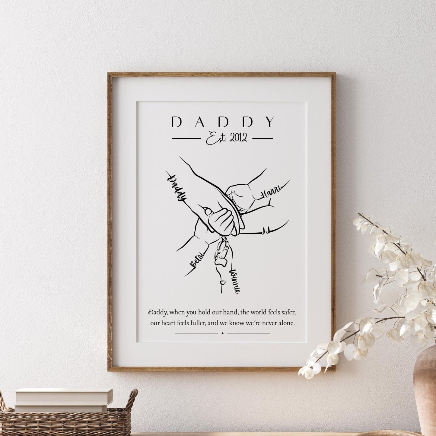 Daddy Hands Personalised Gift, Father's Day Gift, 1-5 Children and Dog Daddy Gift, Custom Father and Children Hand Print, New Dad Gift Frame