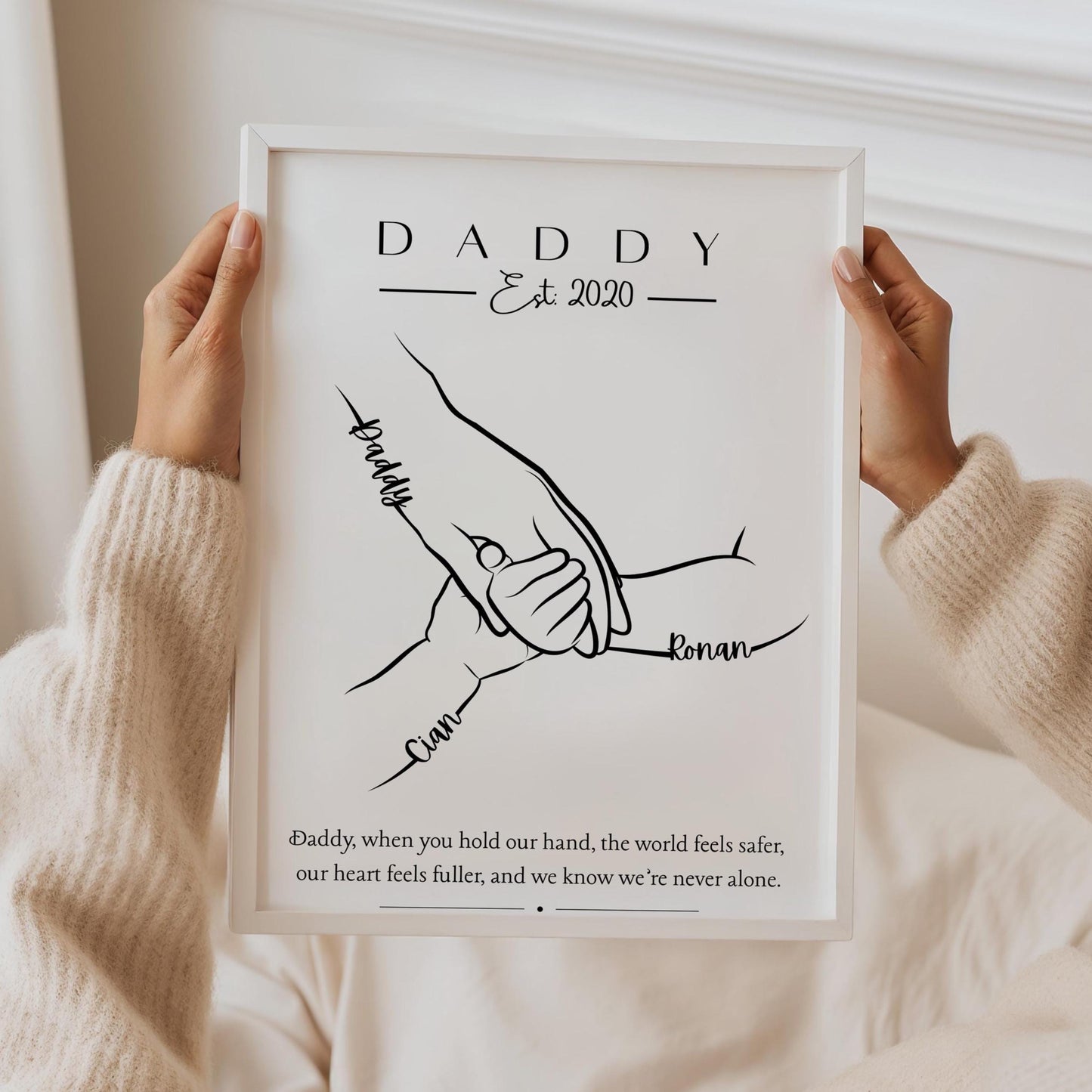 Personalised Daddy Handprint Gift, Custom Father & Children Print, Father’s Day Gift for Him, New Dad Keepsake Art, Children to Daddy Gift