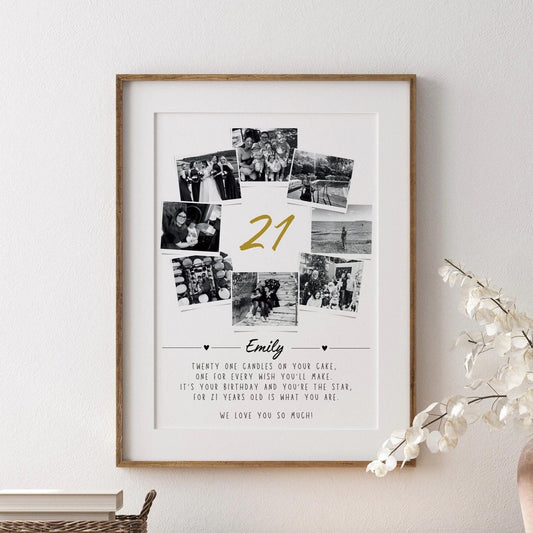Personalised 21st Birthday Photo Collage, 21st Birthday Gift, 21st Framed Poster, Polaroid Photo Decor, 21 Years Old Gift Best Friend