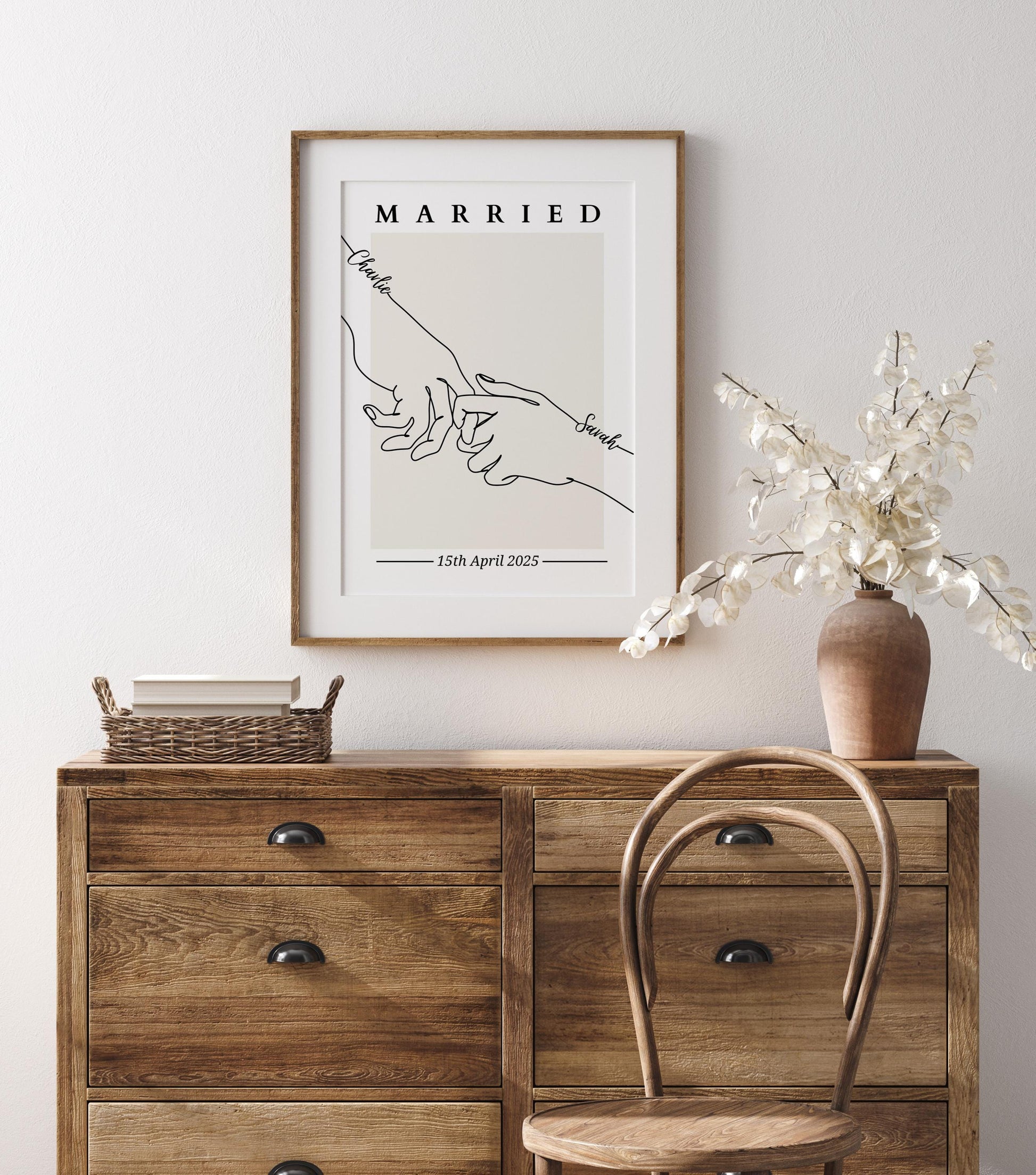 Modern wedding gift: personalised line art illustration of a couple, suitable for framing.