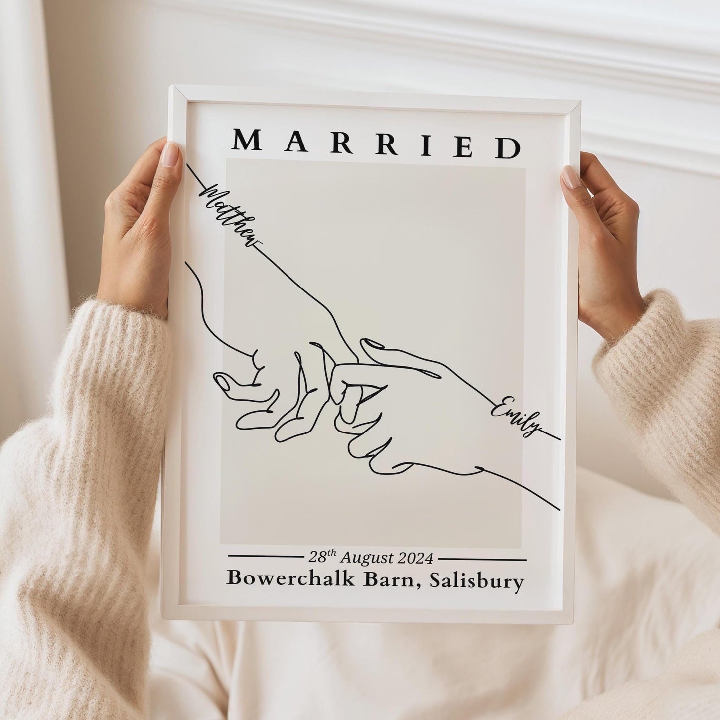 Custom minimalist artwork of a couple, perfect for elopement or anniversary gifts.