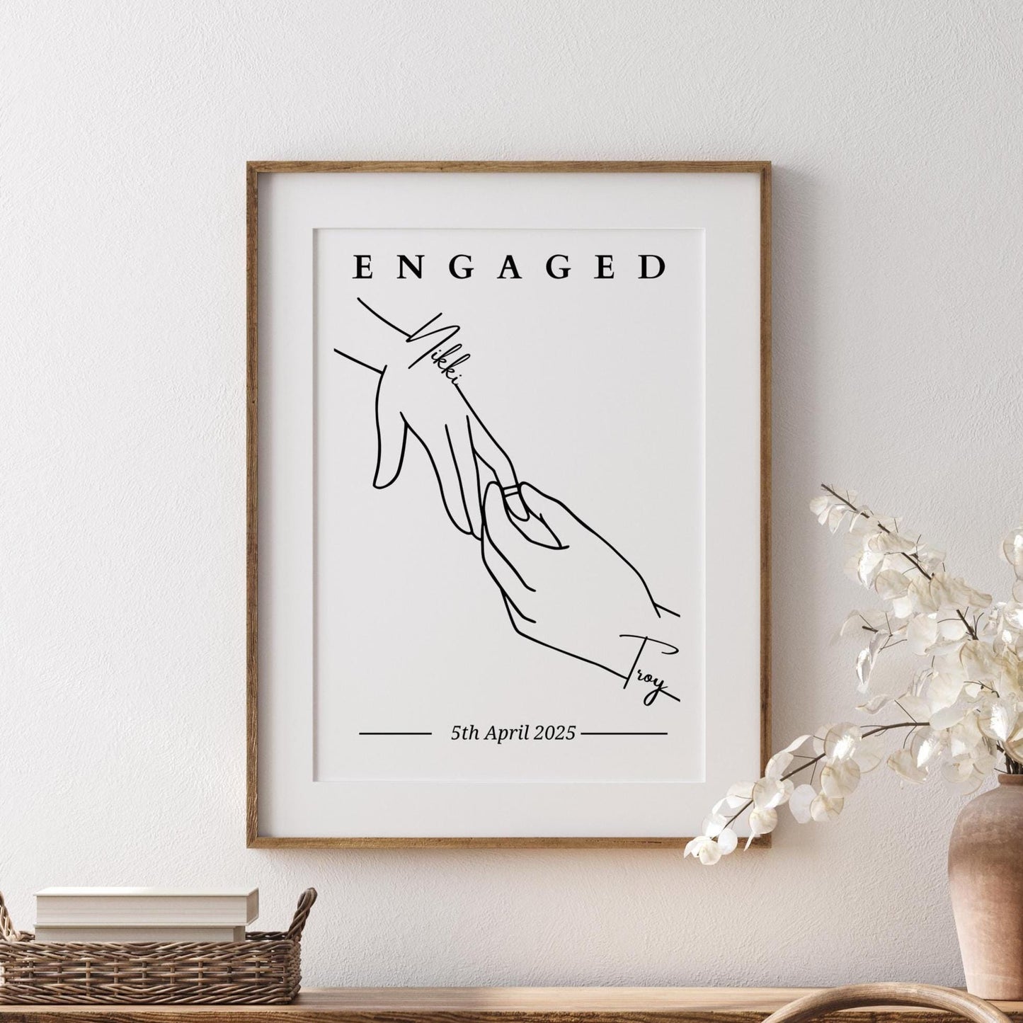 Custom Engagement Line Art Print: Personalised Couple Keepsake