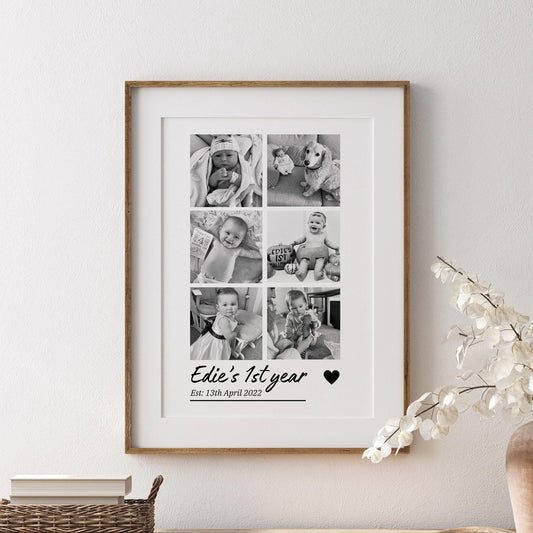 Personalised Baby's First Year Photo Print, Newborn Keepsake, 12 Months Photos