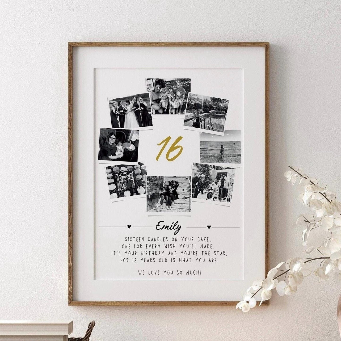 Personalised 16th Birthday Photo Collage, 16th Birthday Gift, 16th Birthday Wall Art, Polaroid Photo Decor, Sweet Sixteen Gift for Daughter