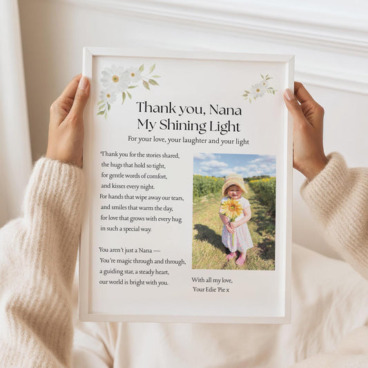 Personalised Nana Poem Print: Custom Floral Photo Thank You or Christmas Gift