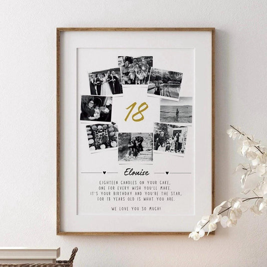 Personalised 18th Birthday Gift, Custom 18th Birthday Collage Gift, 18th Keepsake Print, Polaroid Photo Style Photo Poster, Milestone Art