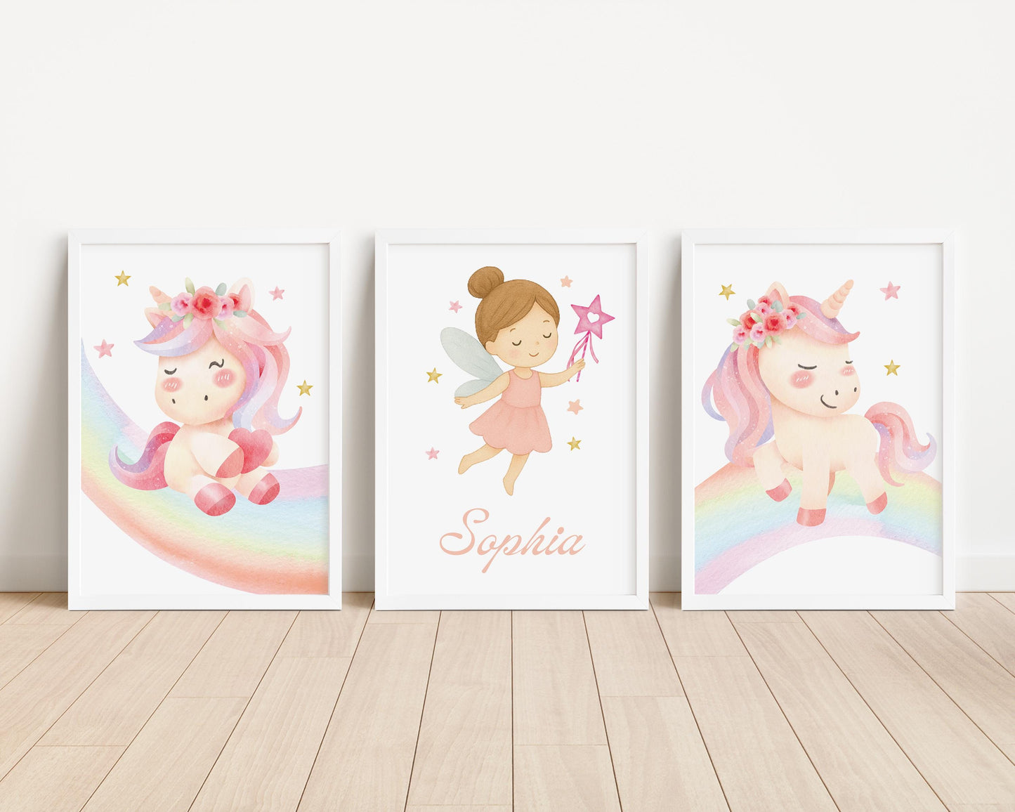 Personalised Unicorn Fairy Print Set: Girls Nursery Watercolor Decor