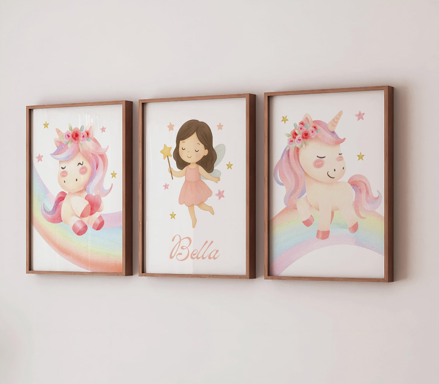 Personalised Unicorn Fairy Print Set: Girls Nursery Watercolor Decor