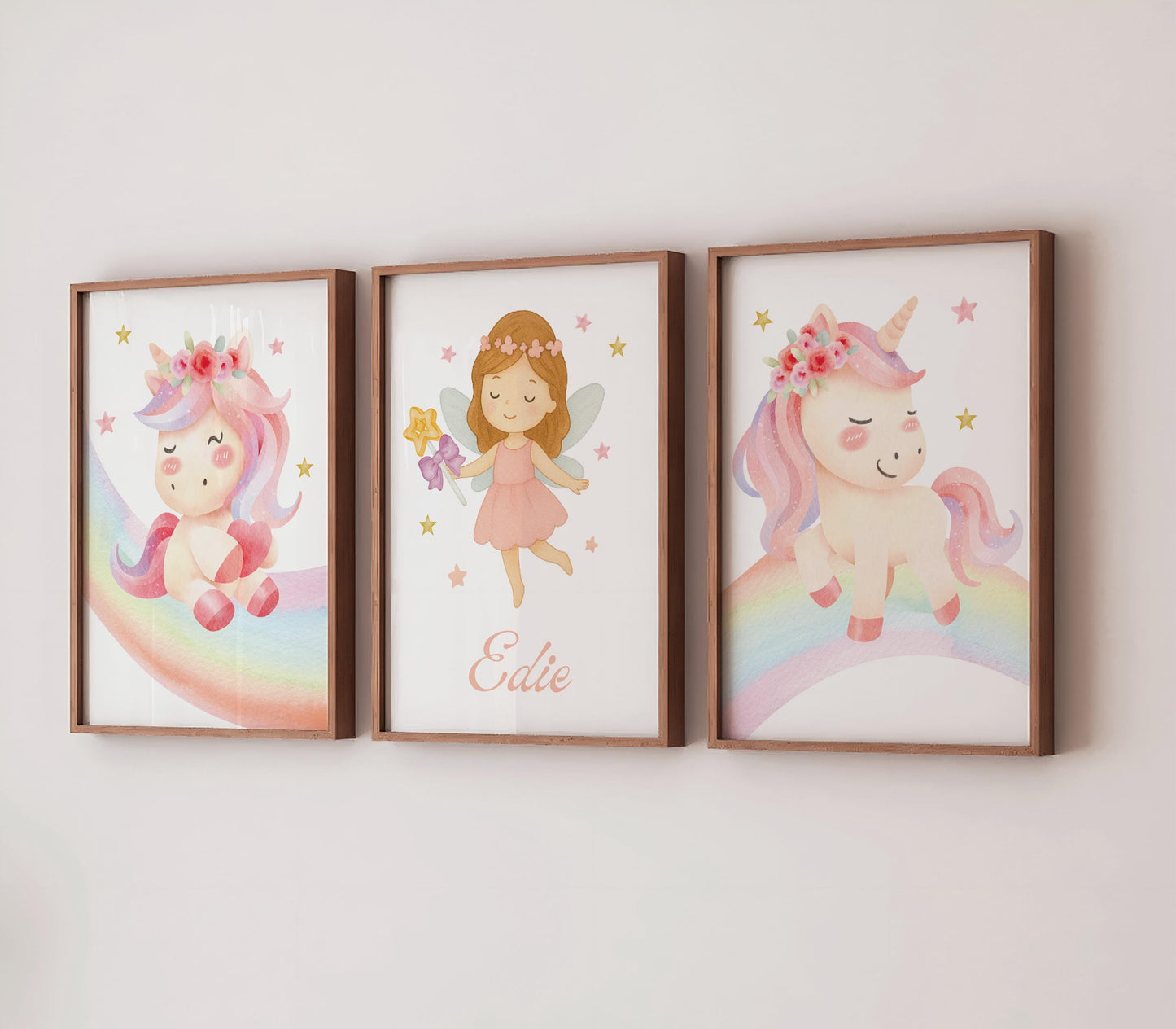 Personalised Unicorn Fairy Print Set: Girls Nursery Watercolor Decor